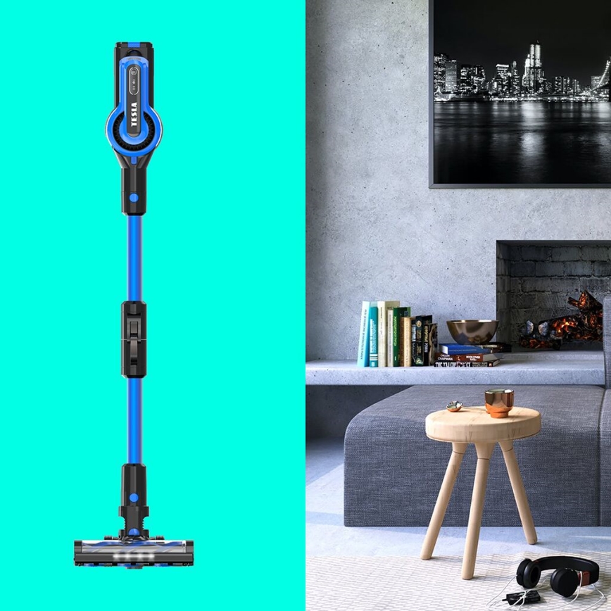 TESLA Electronics PureStar - Aspirador vertical flexível sem fios 3em1 300W/2200 mAh preto/azul