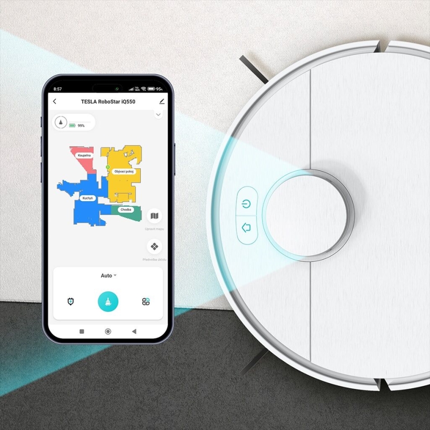 TESLA Electronics RoboStar - Aspirador robô inteligente 2em1 2550 mAh Wi-Fi branco