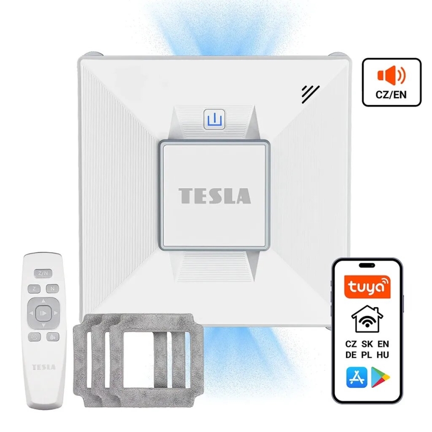 TESLA Electronics RoboStar - Limpador de vidros inteligente com pulverizador de água 72W/230V/650 mAh Wi-Fi + comando