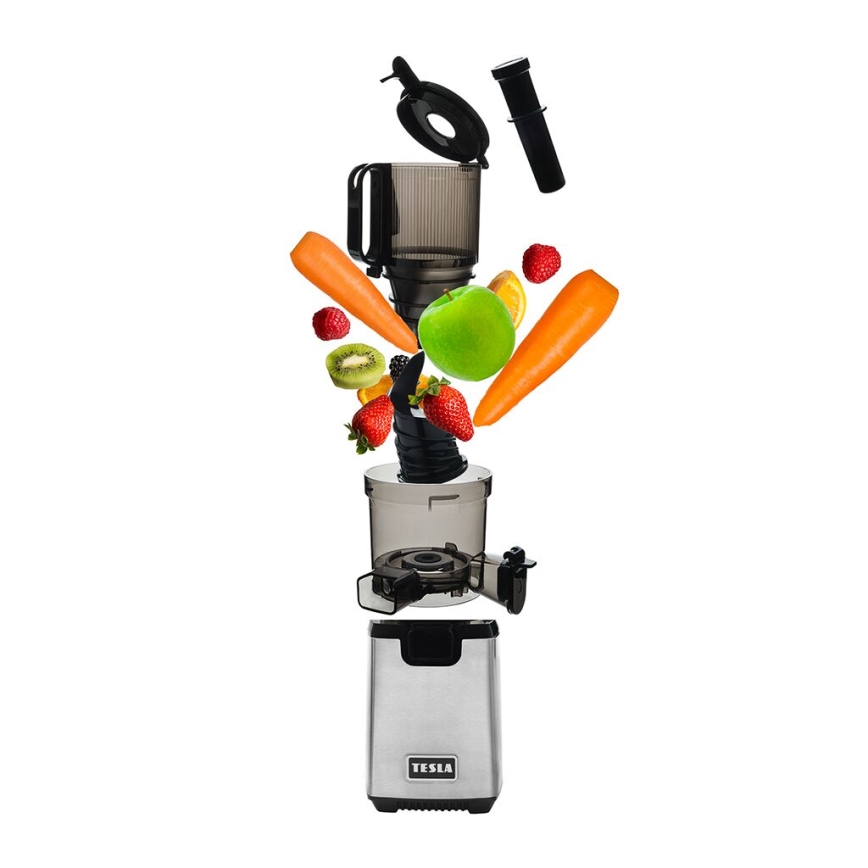 TESLA Electronics SlowJuicer Deluxe - Espremedor de baixa velocidade 250W/230V aço inoxidável/preto