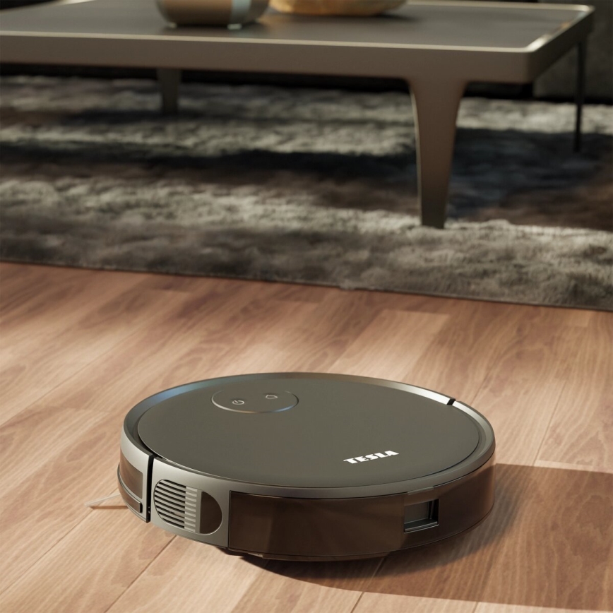 TESLA Smart - Aspirador robô inteligente 2 em 1 2000 mAh Wi-Fi preto + controlo remoto