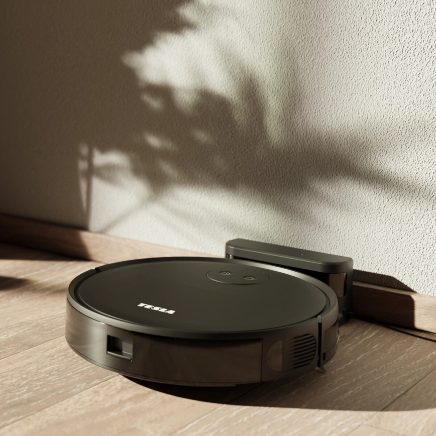 TESLA Smart - Aspirador robô inteligente 2 em 1 2000 mAh Wi-Fi preto + controlo remoto