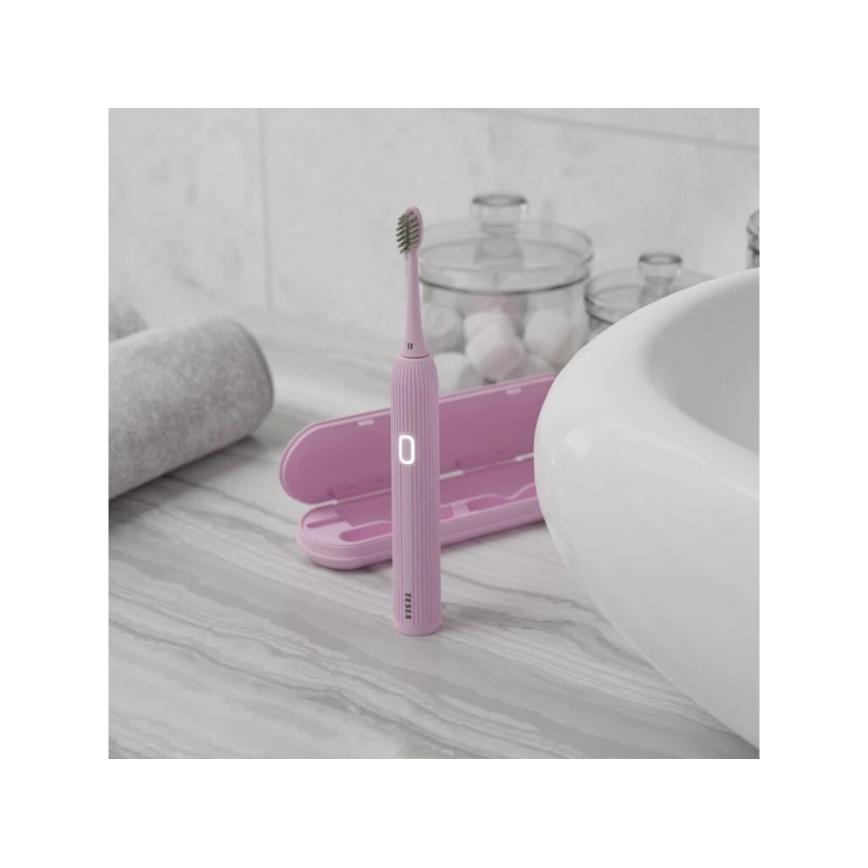 TESLA Smart - Escova de dentes inteligente sónica TS200 DELUXE rosa