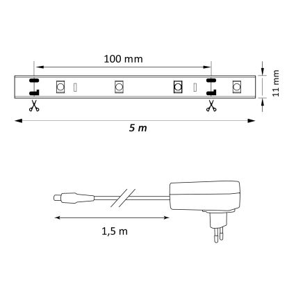 Tira com regulação LED RGB MAGIC 5 m LED/24W/230V + CR