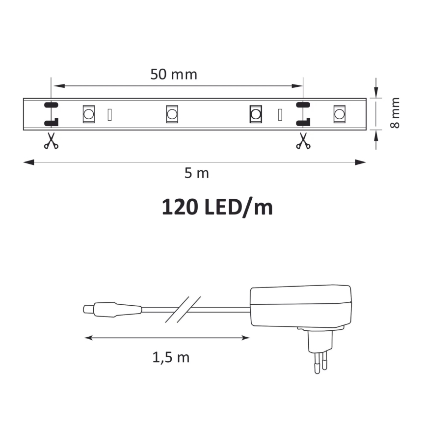 Tira LED 5m LED/36W/12V 4000K