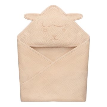 Toalha de Banho com Capuz MUSLIN HOODED TOWEL Beige Cappuccino para Crianças - Lionelo