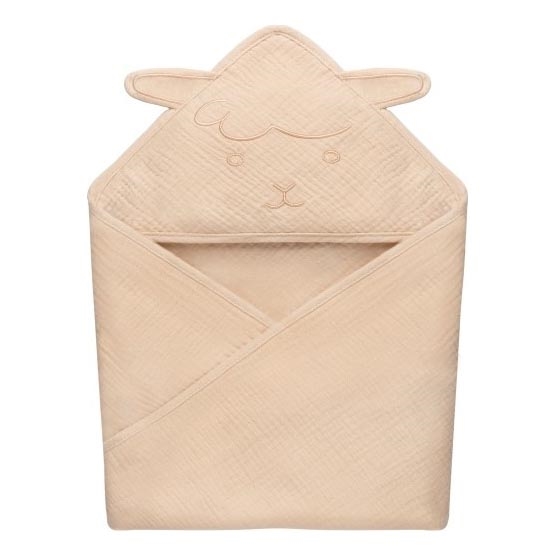 Toalha de Banho com Capuz MUSLIN HOODED TOWEL Beige Cappuccino para Crianças - Lionelo