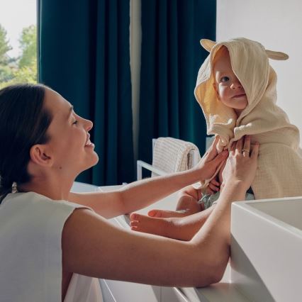 Toalha de Banho com Capuz MUSLIN HOODED TOWEL Beige Cappuccino para Crianças - Lionelo