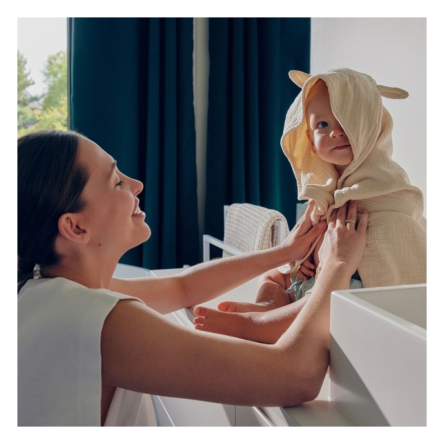 Toalha de Banho com Capuz MUSLIN HOODED TOWEL Beige Cappuccino para Crianças - Lionelo