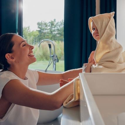 Toalha de Banho com Capuz MUSLIN HOODED TOWEL Beige Cappuccino para Crianças - Lionelo