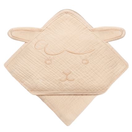 Toalha de Banho com Capuz MUSLIN HOODED TOWEL Beige Cappuccino para Crianças - Lionelo