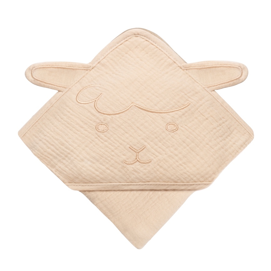 Toalha de Banho com Capuz MUSLIN HOODED TOWEL Beige Cappuccino para Crianças - Lionelo