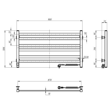Toalheiro aquecido para casa de banho com termostato AVANGARD 316W/230V 50,6 cm IP44 branco, ligação à direita, perfil quadrado