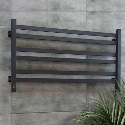 Radiador toalheiro para casa de banho com termóstato AVANGARD 316W/230V 50,6 cm IP44 preto, versão direita, de perfil quadrado