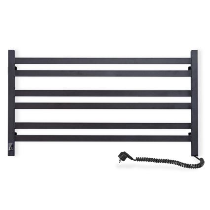 Radiador toalheiro para casa de banho com termóstato AVANGARD 316W/230V 50,6 cm IP44 preto, versão direita, de perfil quadrado