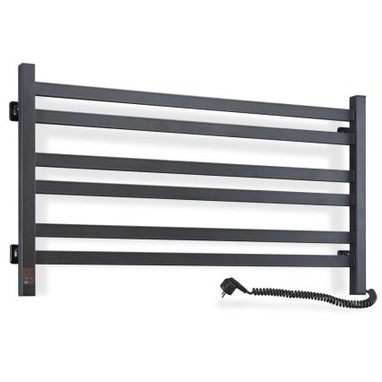 Radiador toalheiro para casa de banho com termóstato AVANGARD 316W/230V 50,6 cm IP44 preto, versão direita, de perfil quadrado