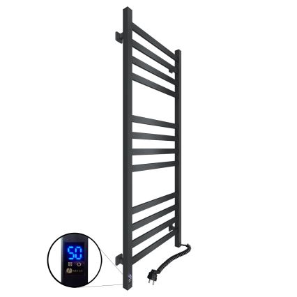 Radiador toalheiro para casa de banho com termostato AVANGARD 459W/230V 120,6 cm IP44, preto, ligação à direita, design quadrado