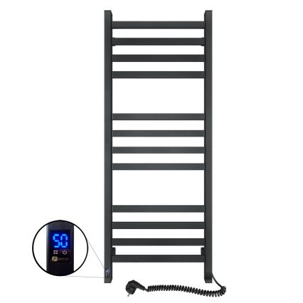 Radiador toalheiro para casa de banho com termostato AVANGARD 459W/230V 120,6 cm IP44, preto, ligação à direita, design quadrado