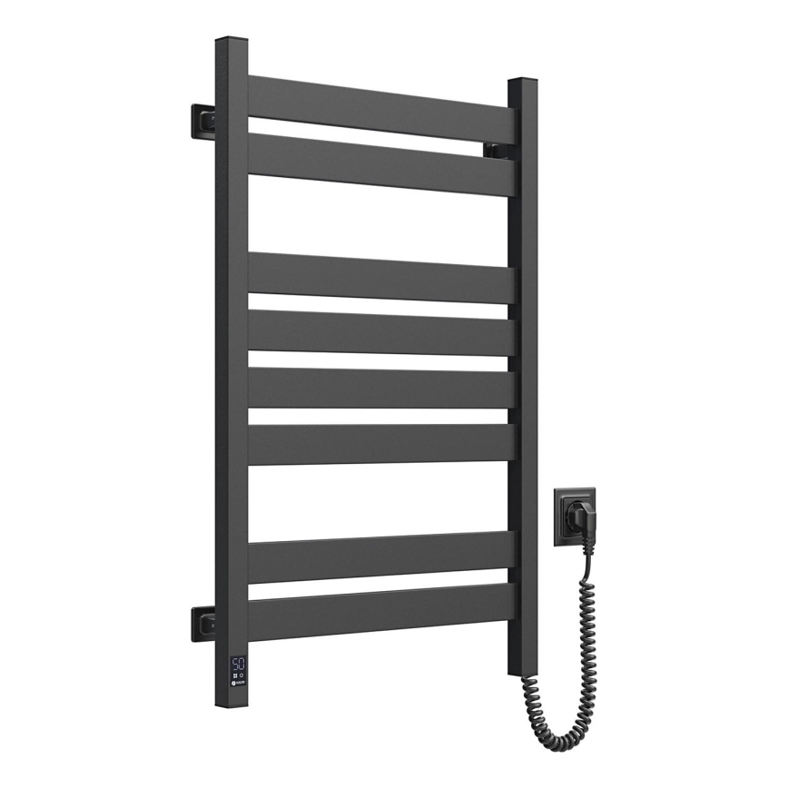 Toalheiro aquecido para casa de banho com termóstato LARGO 432W/230V 80,6 cm IP44, preto, lado direito, perfil quadrado