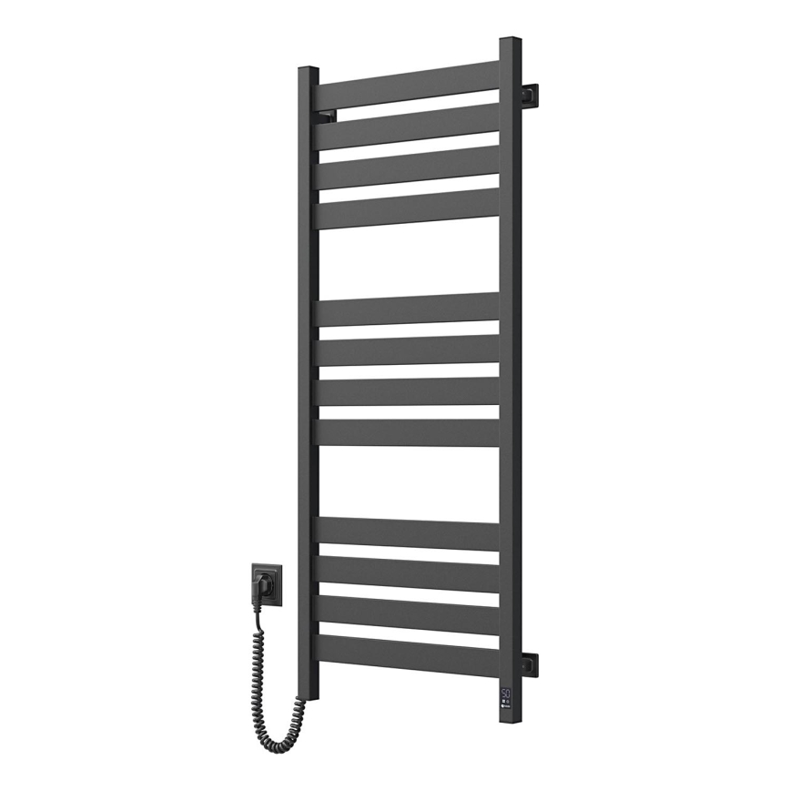 Toalheiro aquecido para casa de banho com termóstato LARGO 541W/230V 120,6 cm IP44 preto esquerdo quadrado