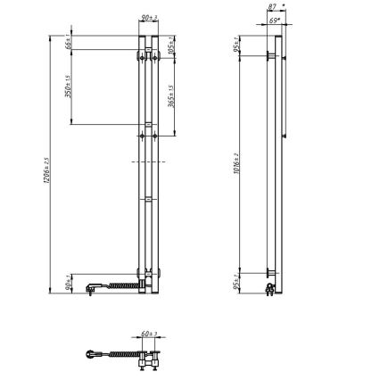 Toalheiro elétrico com termóstato SILOUETTE 187W/230V 120,6 cm IP44 branco direita angular