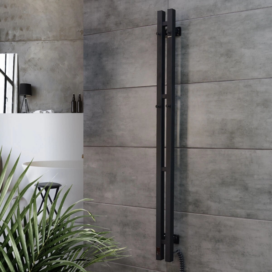 Toalheiro elétrico com termóstato SILOUETTE 187W/230V 120,6 cm IP44 preto direita angular
