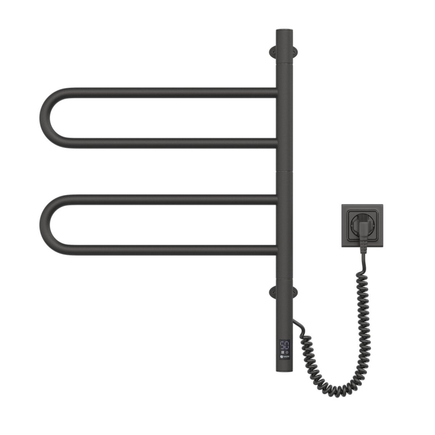 Toalheiro elétrico rotativo com termóstato FOUETTE 128W/230V 64,6 cm IP44 preto