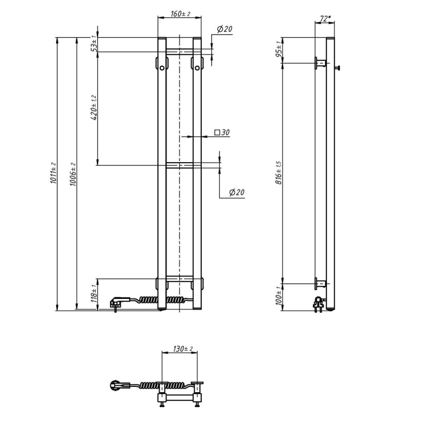 Toalheiro elétrico SILOUETTE 187W/230V 101,1 cm IP44 preto direita angular