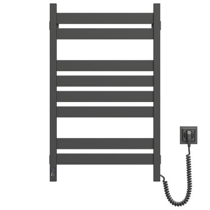 Toalheiro aquecido para casa de banho com termóstato LARGO 432W/230V 80,6 cm IP44, preto, lado direito, perfil quadrado