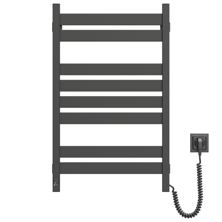 Toalheiro aquecido para casa de banho com termóstato LARGO 432W/230V 80,6 cm IP44, preto, lado direito, perfil quadrado