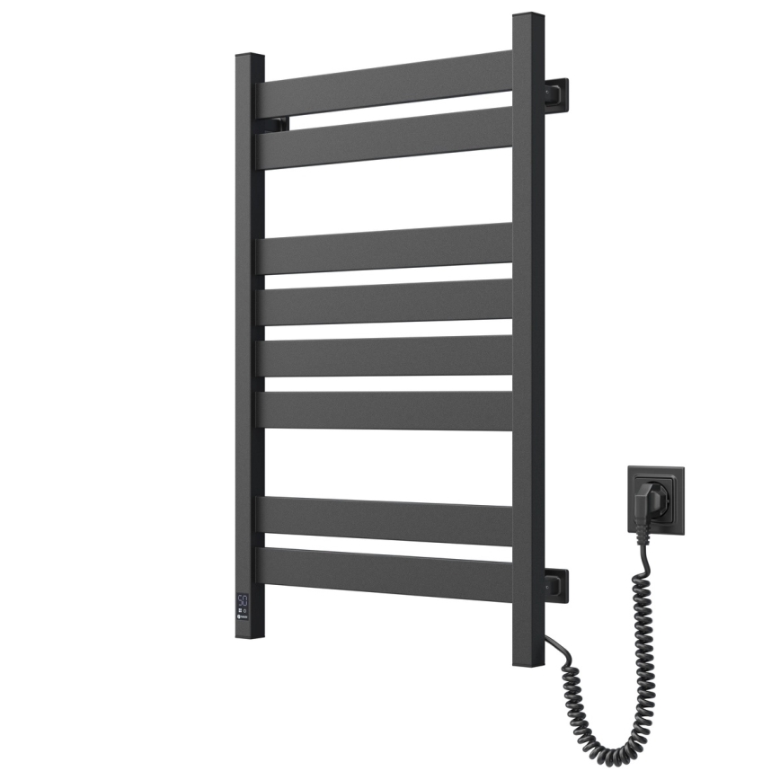 Toalheiro aquecido para casa de banho com termóstato LARGO 432W/230V 80,6 cm IP44, preto, lado direito, perfil quadrado