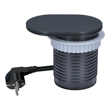 Tomada de embutir com tampa deslizante, 20W, 1 tomada + USB A+C, preta