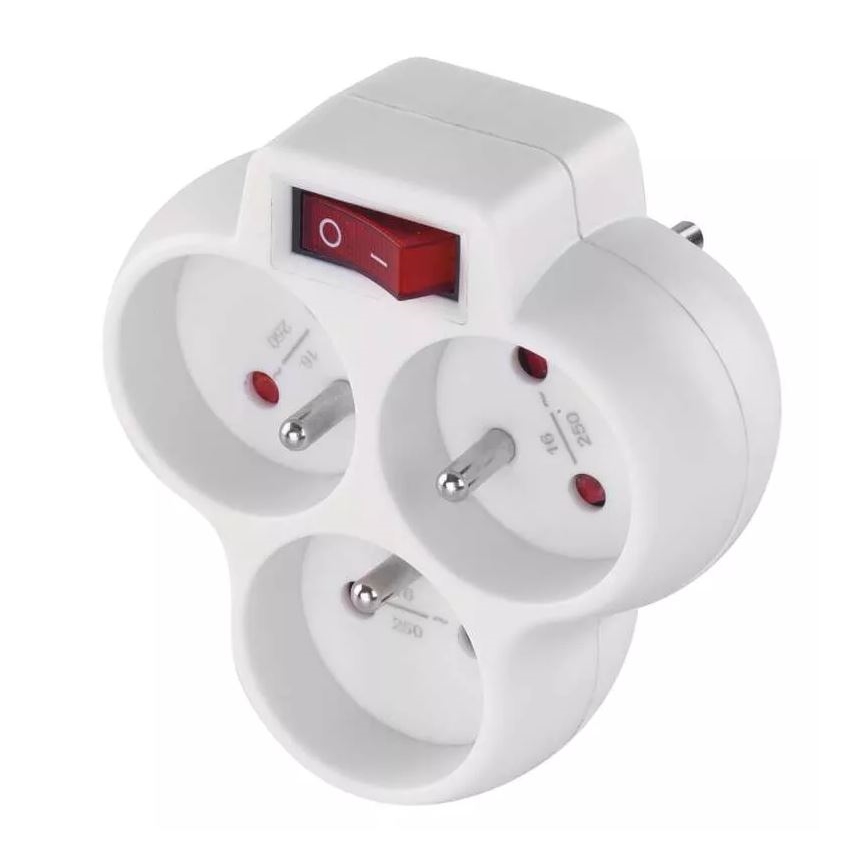 Tomada dividida com um interruptor 3x10A/230V