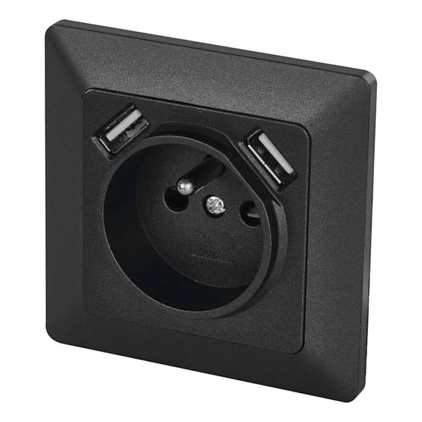 Tomada doméstica com USB 250V/16A antracite