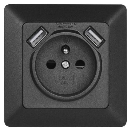 Tomada doméstica com USB 250V/16A antracite
