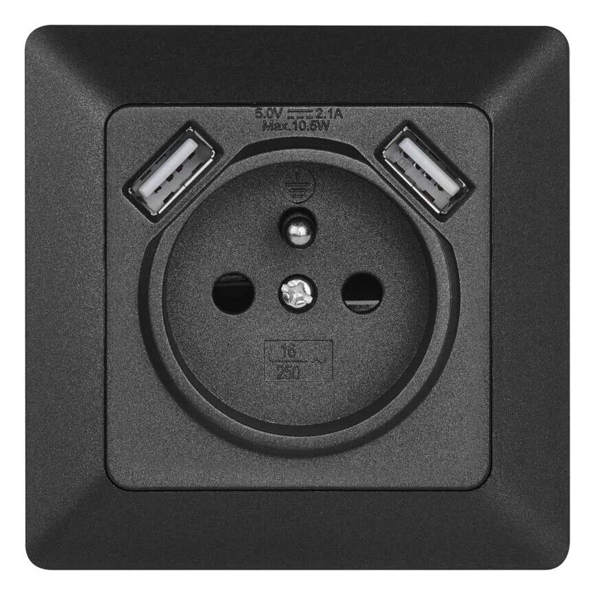 Tomada doméstica com USB 250V/16A antracite