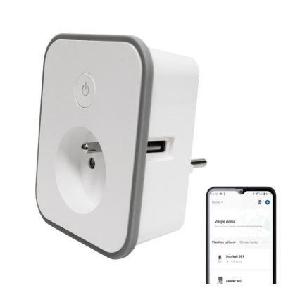 Tomada inteligente com medição do consumo 3680W/230V + 2xUSB/12W/5V Wi-Fi