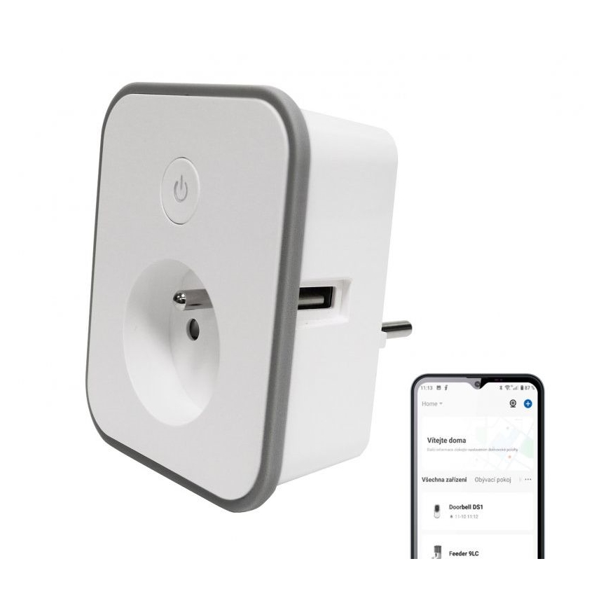 Tomada inteligente com medição do consumo 3680W/230V + 2xUSB/12W/5V Wi-Fi