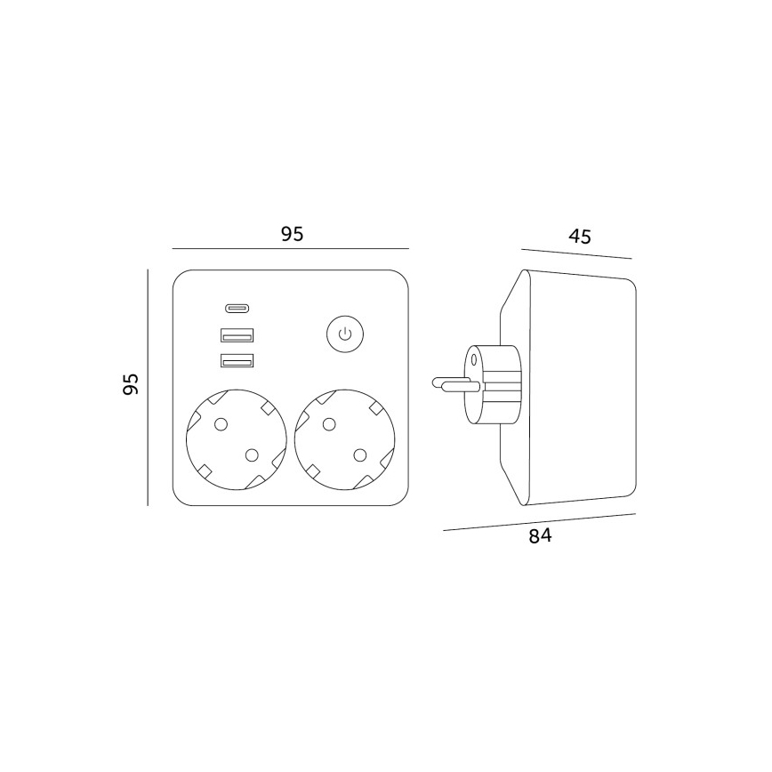 Tomada múltipla com interruptor LINEA 2x230V + 3xUSB A/C SCHUKO branca