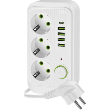 Tomada múltipla com interruptor LINEA 3x230V + 5xUSB A/C SCHUKO 3 m branca