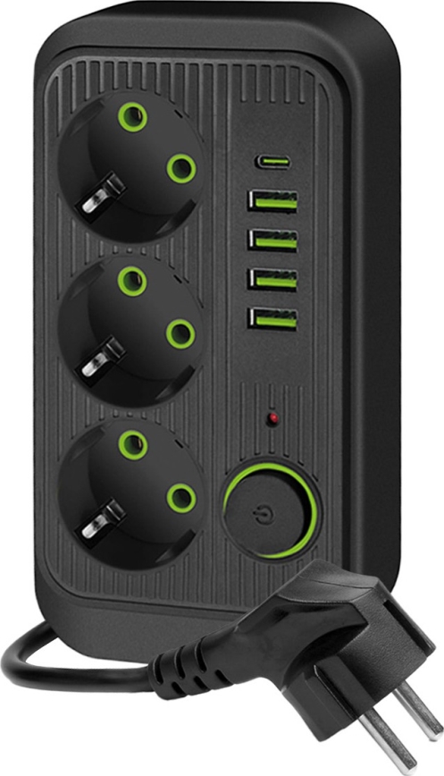 Tomada múltipla com interruptor LINEA 3x230V + 5xUSB A/C SCHUKO 3 m preta