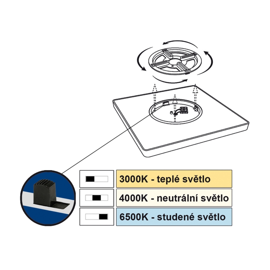 Top Light - Iluminação de teto LED REVIT LED/24W/230V 3000/4000/6500K 30x30 cm preto