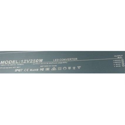 Transformador eletrónico LED 250W/12V IP67
