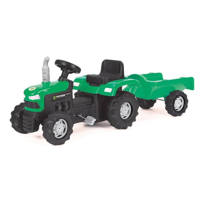 Trator a pedal com um carrinho preto/verde