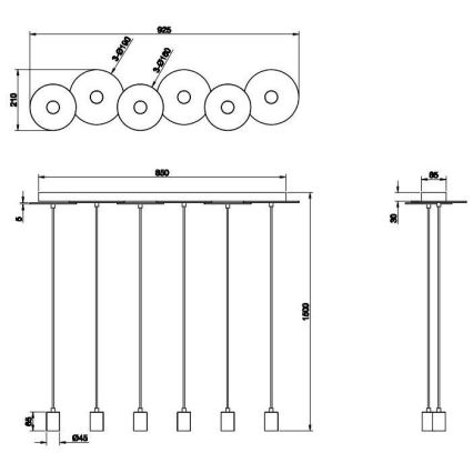 Trio - Candelabro suspenso DISCUS 6xE27/28W/230V branco