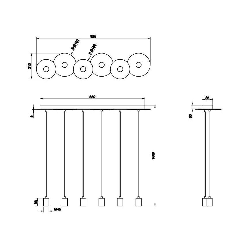 Trio - Candelabro suspenso DISCUS 6xE27/28W/230V branco