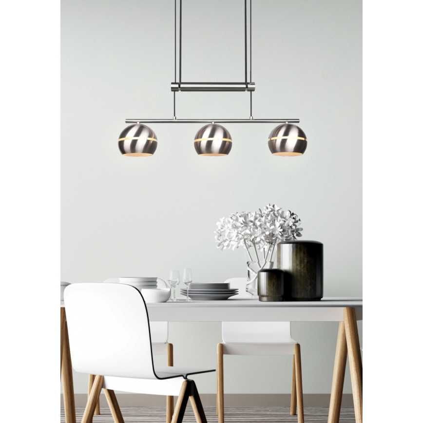 Trio - Candelabro suspenso FLETCHER 3xE14/40W/230V cromado mate