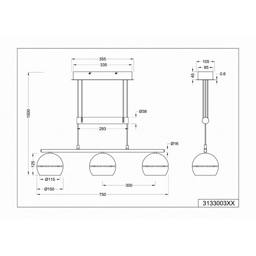 Trio - Candelabro suspenso FLETCHER 3xE14/40W/230V cromado mate