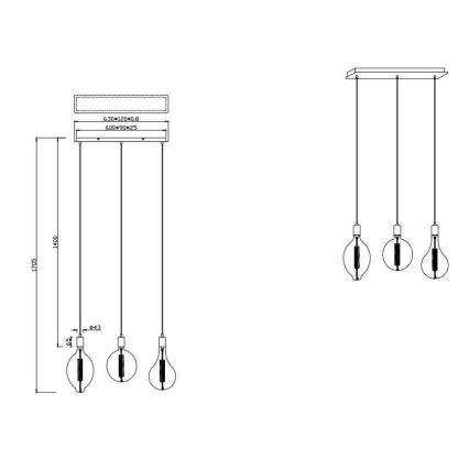Trio - Candelabro suspenso LED com regulação GINSTER 3xE27/8W/230V