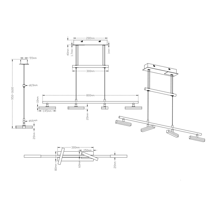 Trio - Candelabro suspenso LED com regulação OPIUM 4xLED/4W/230V